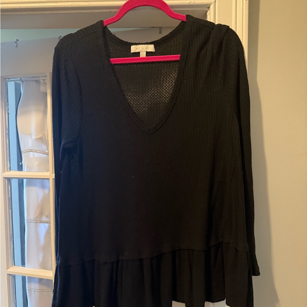 Anthropologie Black V-Neck Long Sleeve Tunic